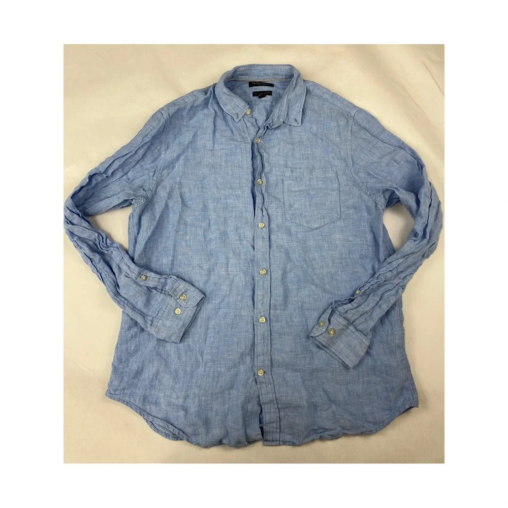 Banana Republic 100% Linen Shirt Men's Size Large Blue Camden Fit